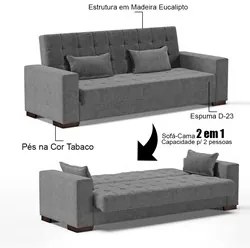 Sofá Cama para Sala de Estar Lisboa Linho Grafite - Ibiza