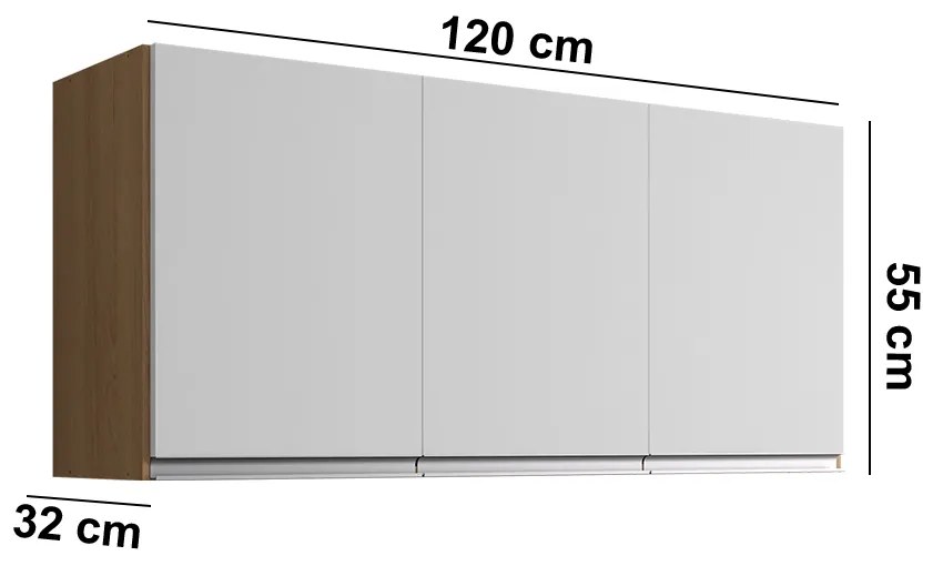 Armário Cozinha Aéreo 120cm 3 Portas Leticia A01 - D'Rossi - Amendoa e Branco