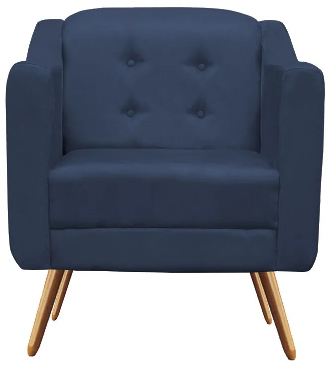 Kit Namoradeira + 2 Poltronas Bruna Pé Palito Suede Azul Marinho