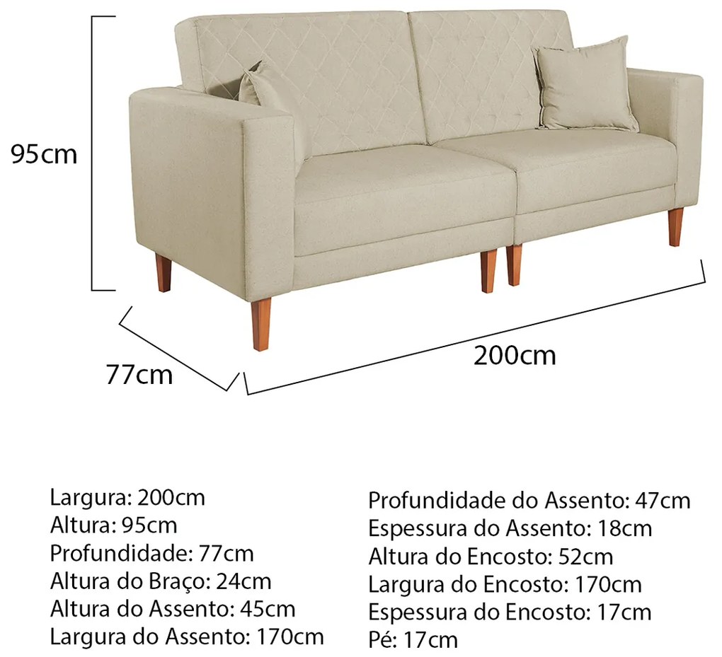 Sofá 03 Lugares Living Ponza Suede