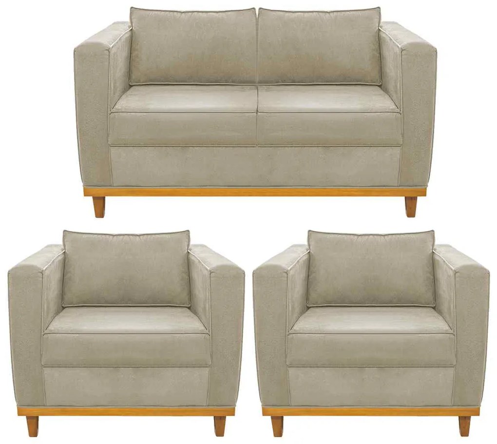 Kit Sofá 2 Lugares e 2 Poltronas Europa Linho Bege ADJ Decor
