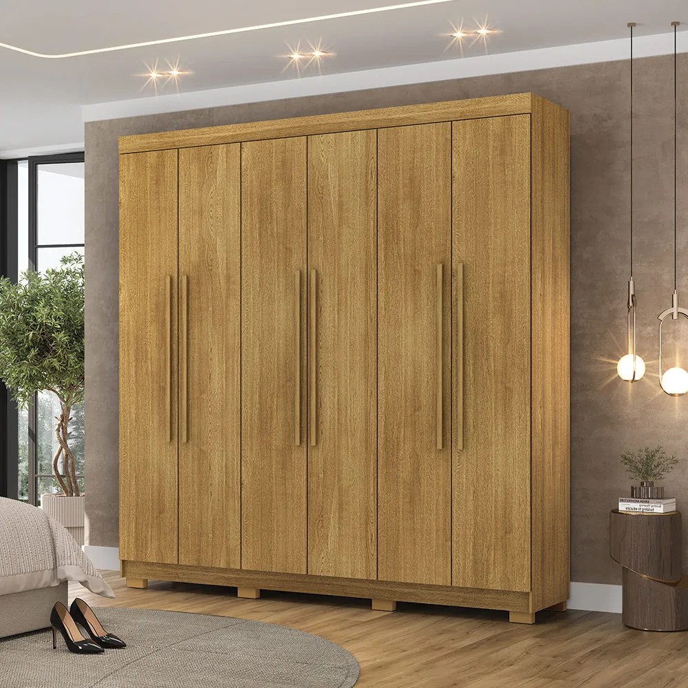 Guarda Roupa Casal Doral 218cm 6 Portas de Bater 2 Gavetas Nature G98 - Gran Belo
