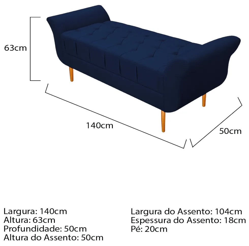 Recamier Estofado Ari 140 cm Casal Suede Azul Marinho - ADJ Decor