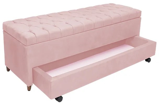 Calçadeira Baú com Sapateira King 193cm Paris Capitonê Suede Rosa - Sheep Estofados - Rosa