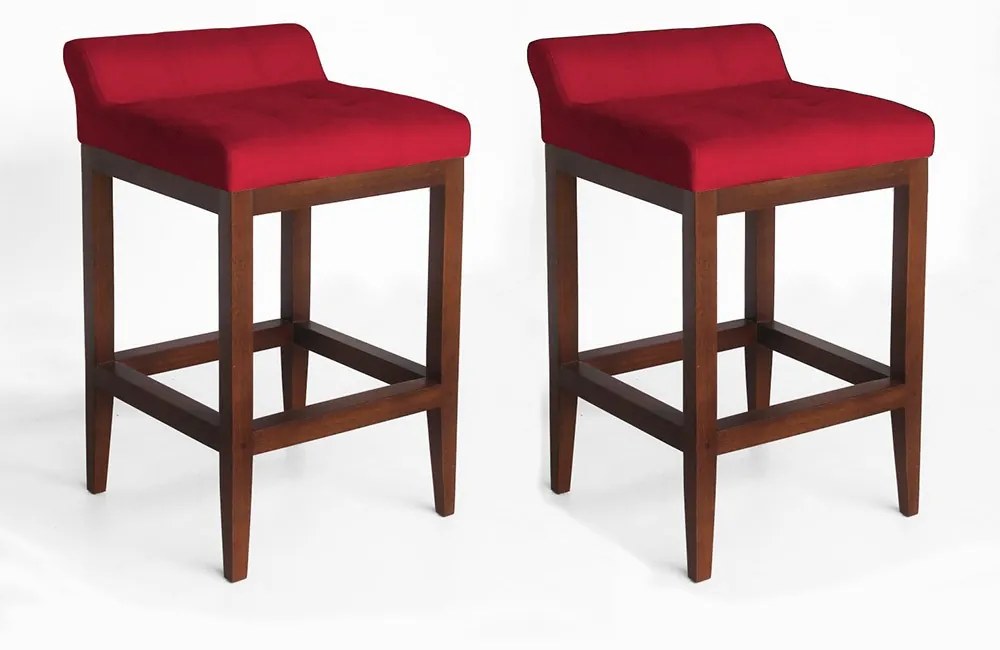 kit 2 Banquetas Alta Lotus Base Madeira Maciça Estofada Suede Vermelho