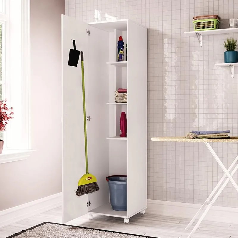Armário Multiuso Lavanderia 3 Prateleiras 1 Porta - Branco