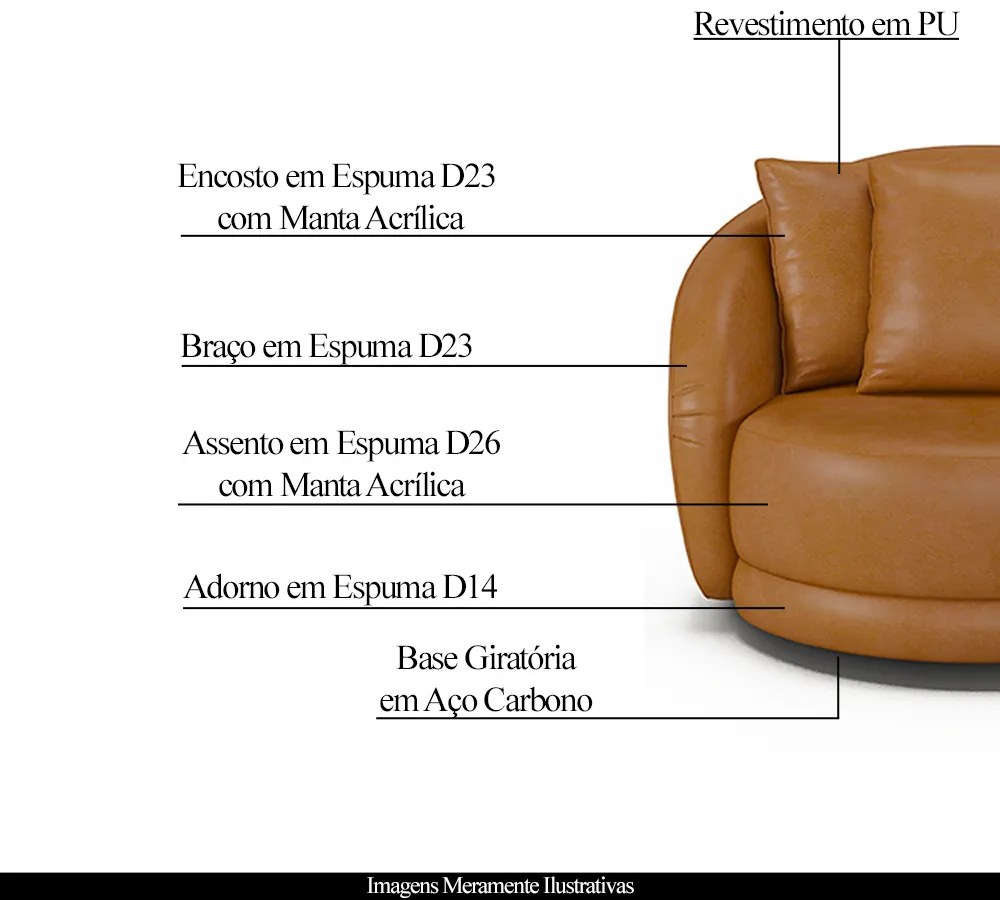 Poltrona Decorativa Base Giratória Galáxia com Almofadas PU Caramelo G45 - Gran Belo