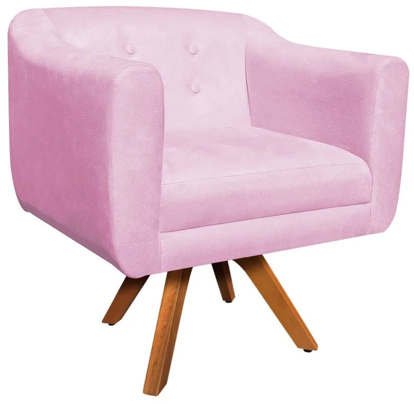 Poltrona Giratória Julia Suede Base Madeira MM30 D'Rossi - Rosa Bebê