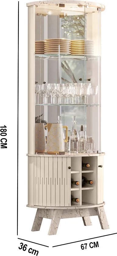 Cristaleira de Vidro com Led 67cm Sala de Jantar Ravion Calacata/Off White M20 - D'Rossi