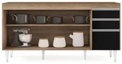 Balcão Gabinete 160cm Sem Tampo 4 Portas 2 Gavetas Arkansas Castanho/P
