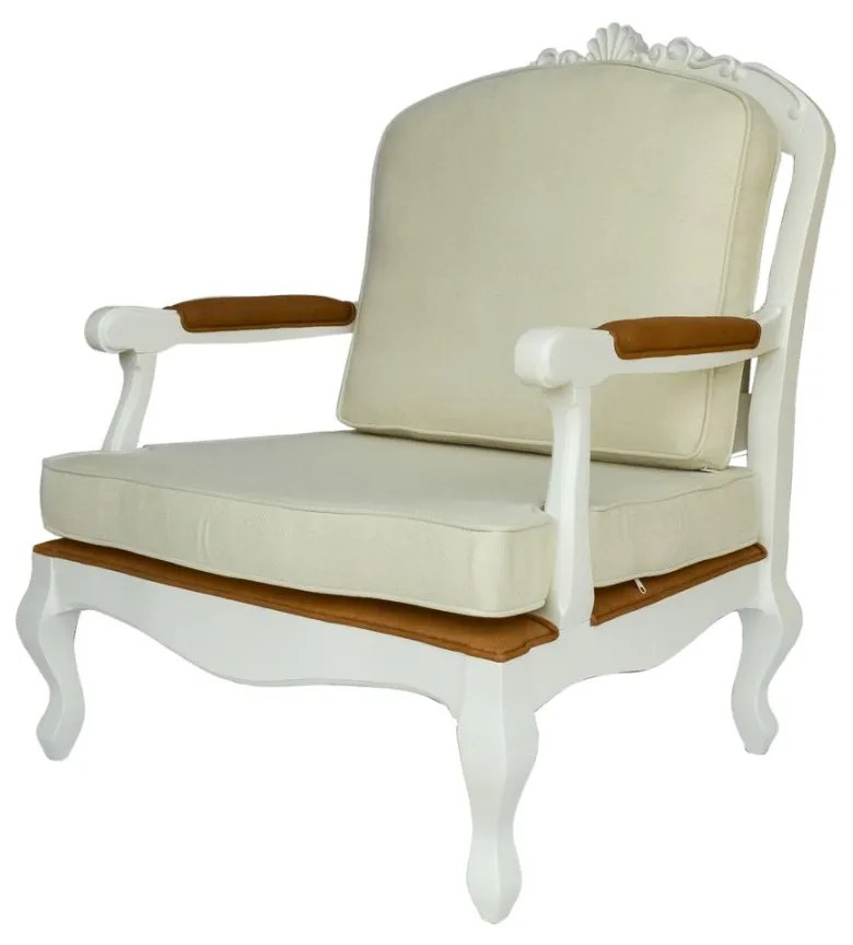 Poltrona Victorine Clássica com Palha - Branco Kleiner