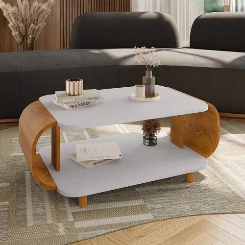 Mesa De Centro Floripa Off White/Naturalle - Bechara Móveis
