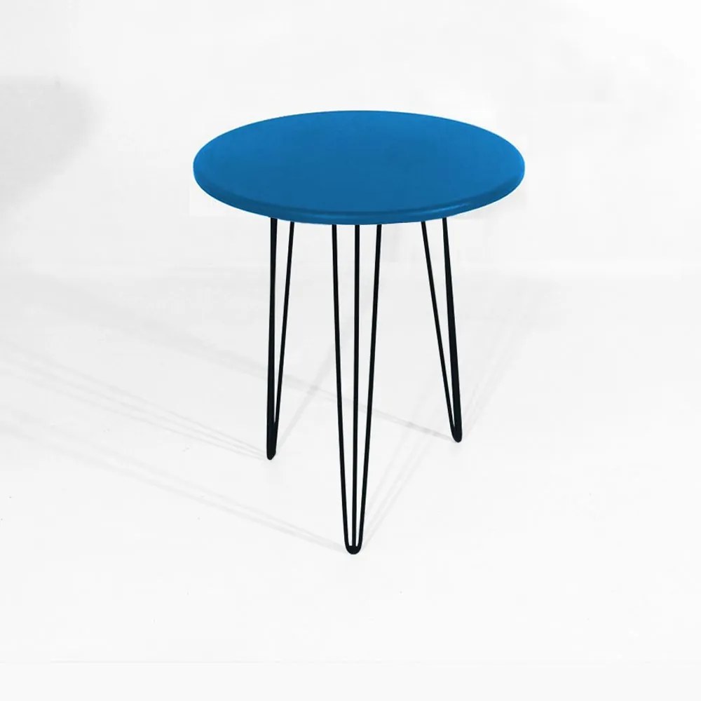Mesa Lateral Decorativa Sandy Pés Hairpin Legs Preto Tampo Azul