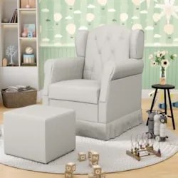 Poltrona de Amamentação Balanço e Puff Lucy Z39 Linho Off White - Mpoz