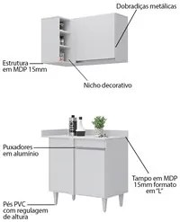 Balcão 1 Porta Denver e Armário Aéreo Austin de Canto Branco - Lumil