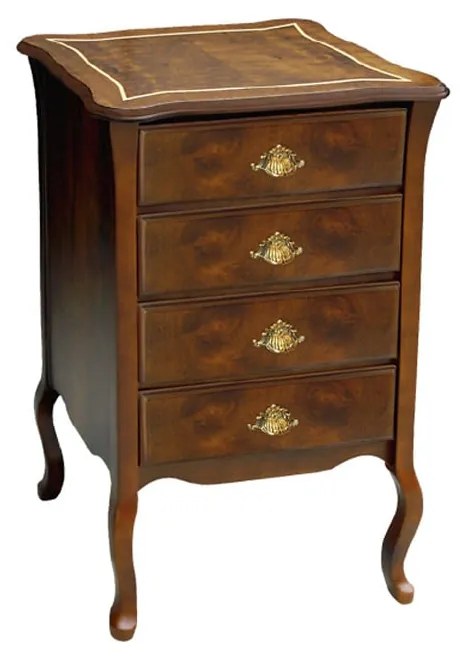 Mesa de Cabeceira Cômoda Shefield 4 Gavetas Madeira Maciça Marchetaria Design Clássico