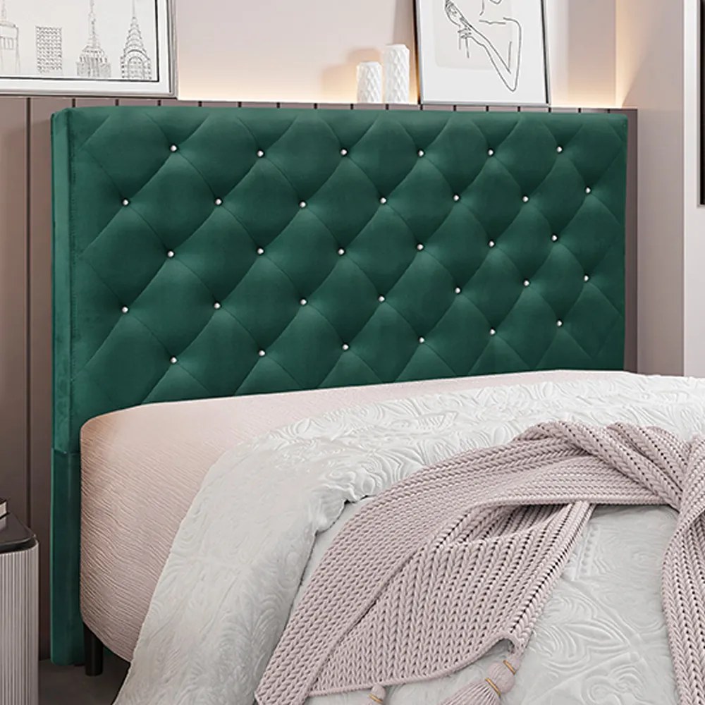 Cabeceira Decorativa Casal 1,40M Tàzio Veludo Verde Floresta G63 - Gran Belo