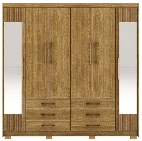 Guarda Roupa Com Espelho Canadá 6 Portas e 6 Gavetas Nature/Brisa - Vila Rica Móveis