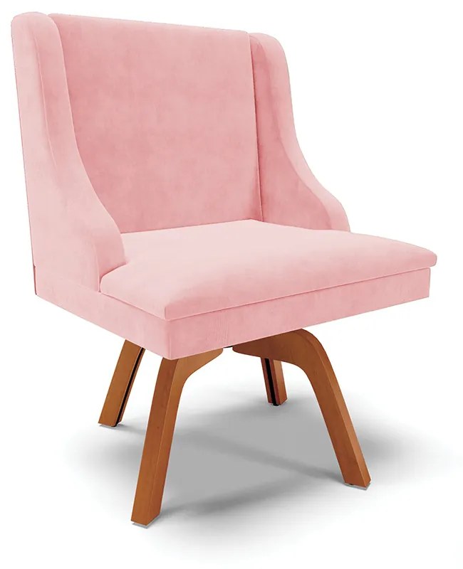 Kit 04 Cadeiras de Jantar Liz Suede Rosa Bebê Base Madeira MM35 - D'Rossi
