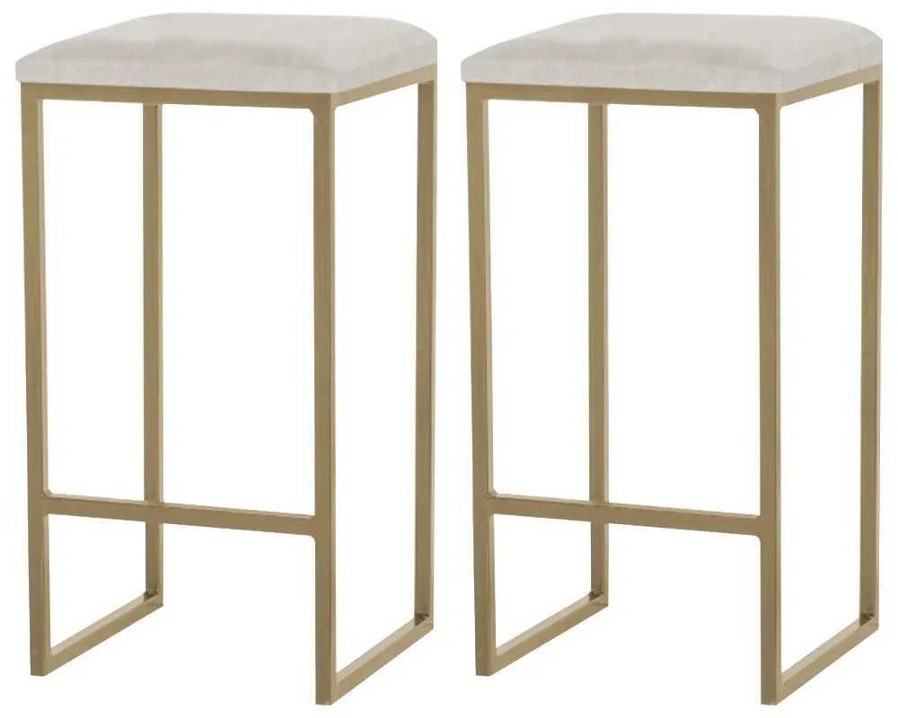 Kit 2 Banqueta Decorativa Billie Base Gold Suede Bege G41 - Gran Belo