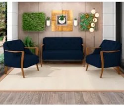 Kit Namoradeira 135cm e 2 Poltronas Decorativas Capitonê Lapa Z32 Velu