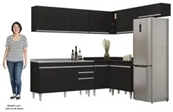 Armário de Cozinha Modulado de Canto 7 Peças CP24 com Pia Inox Preto -