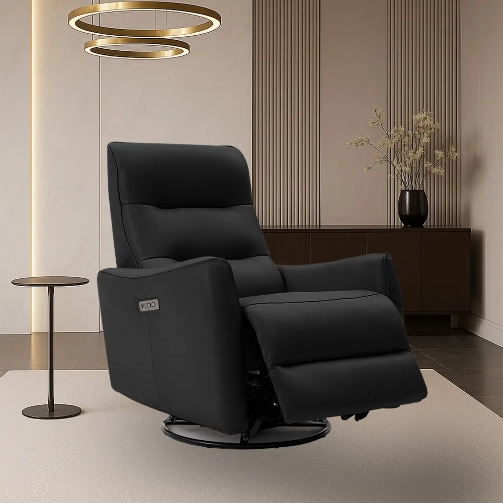 Poltrona do Papai Reclinável Elétrica Sala de Estar Plaza USB e USB-C Gira Balança Couro Preto G40 - Gran Belo