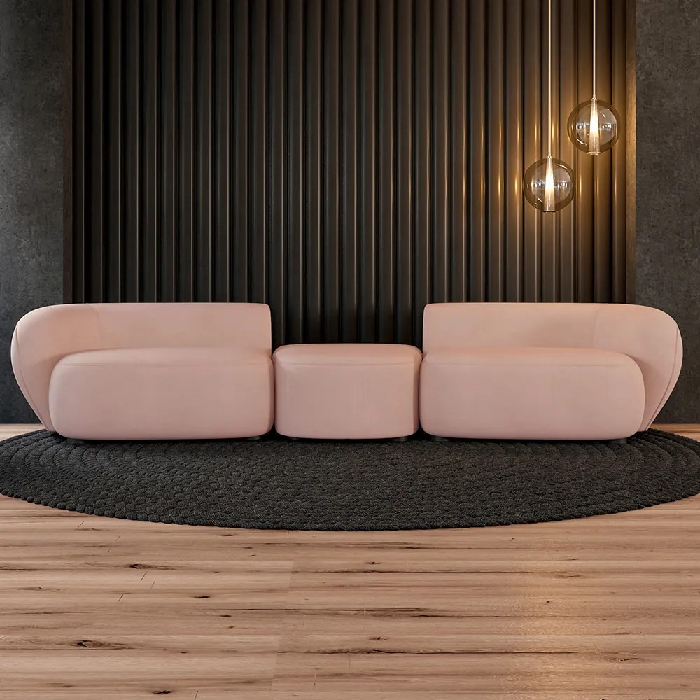 Sofá Versátil Sala de Estar Egito 302cm Modulado Veludo Rosê G52 - Gran Belo