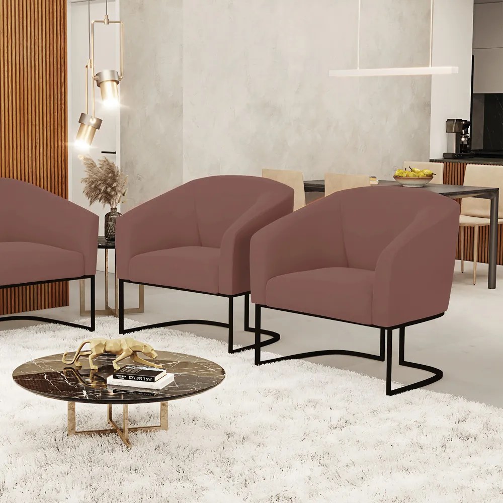 Cadeira Sala de Jantar Base Industrial Preto kit 2 Stella Veludo D03 - D'Rossi - Rose