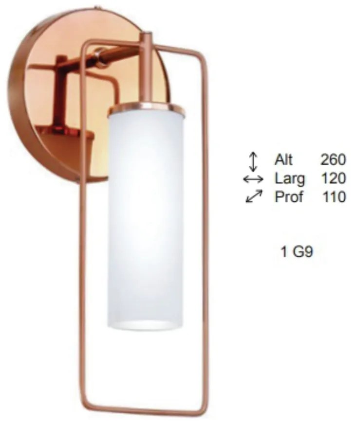 Arandela Wire Tubo Vidro 11X12X26Cm 1Xg9 - Old Artisan Ar-5591 (ROSE FOSCO / COBRE BRILHO)