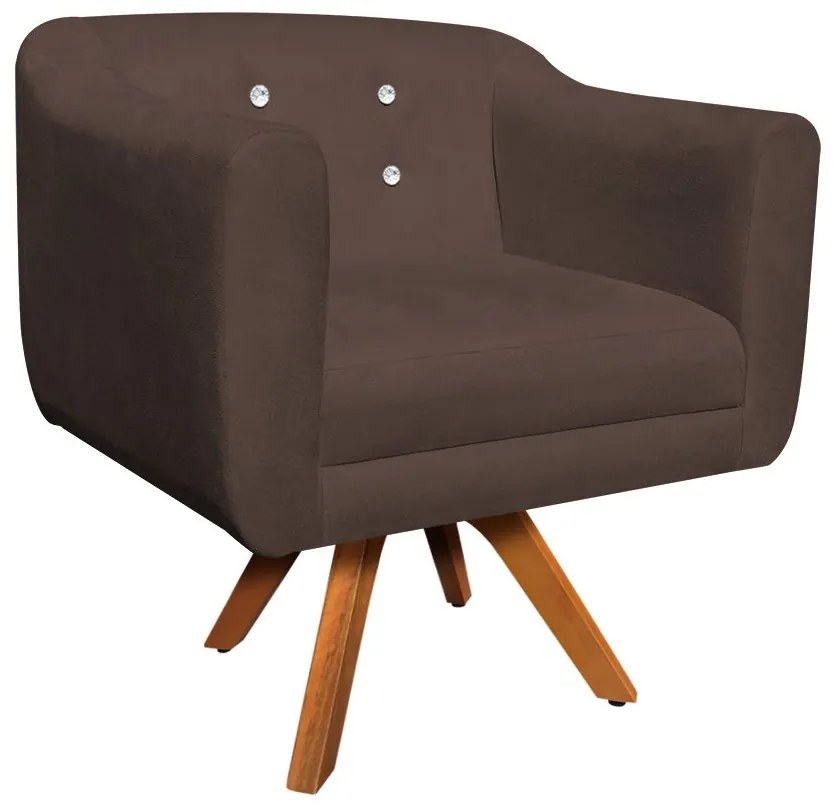 Kit 01 Namoradeira e 02 Poltronas Giratória Julia Suede com Strass Base Madeira MM30 D01 - D'Rossi - Marrom