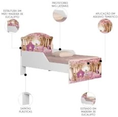 Mini Cama Infantil 148x68cm Proteção Lateral Carruagem Rosa Z53 - Mpoz
