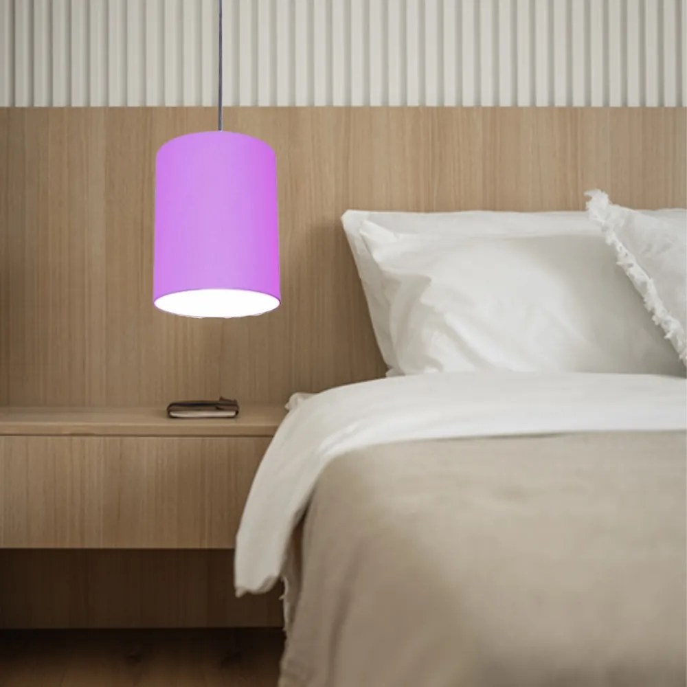 Lustre Pendente Cilíndrico Md-4012 Cúpula em Tecido 18x25cm Lilás - Bivolt