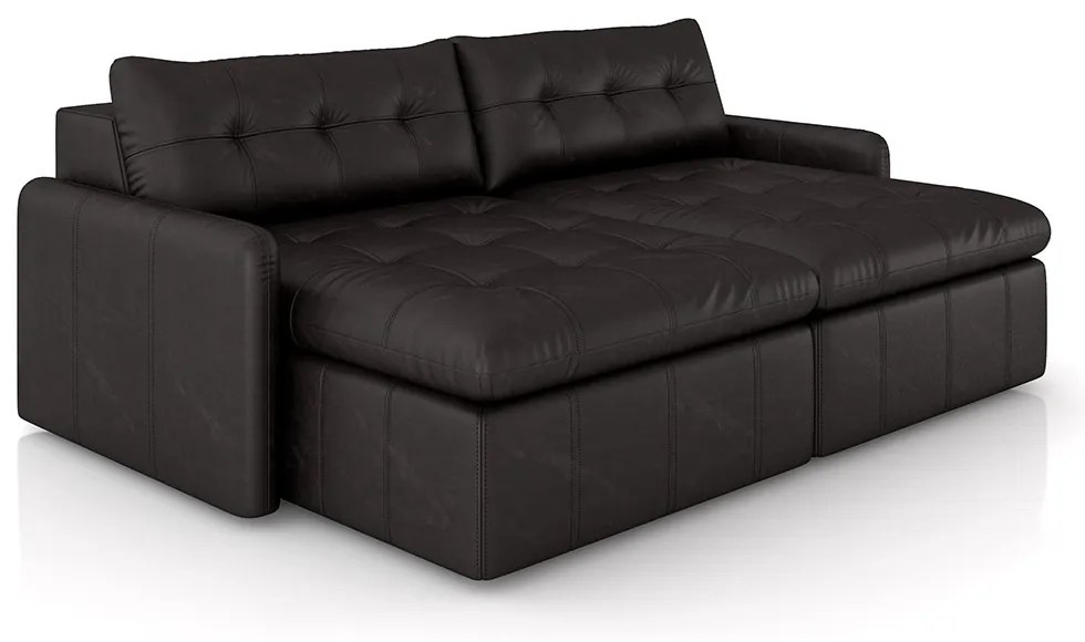 Sofá Retrátil Bipartido Sala de Estar Belém 244cm Couro Borgonha Manchado G52 - Gran Belo
