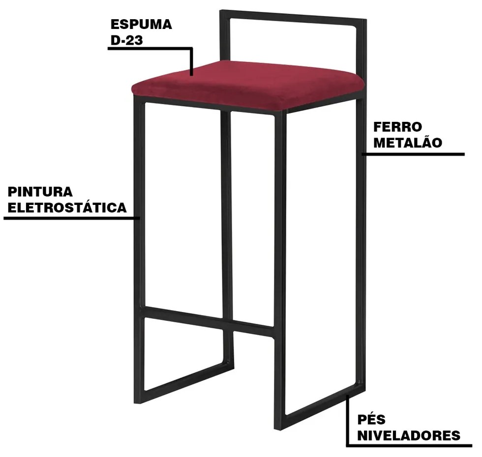 Banqueta Decorativa Selena Base Preta Suede Bordô G41 - Gran Belo