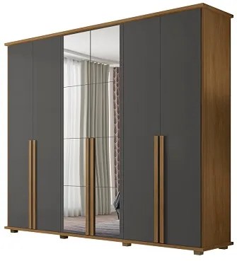 Guarda-Roupa Casal Com Espelho 6 Portas 5 Gavetas Estrela Cinamomo/Grafite – RV Móveis