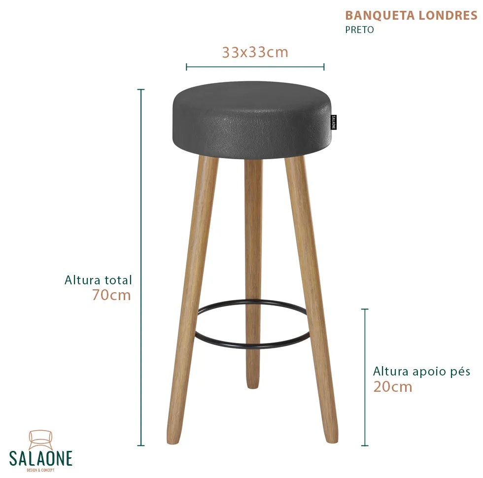 Banqueta Alta para Cozinha Base Madeira Kit 4 Dani Sintético PU Preto - D'Rossi