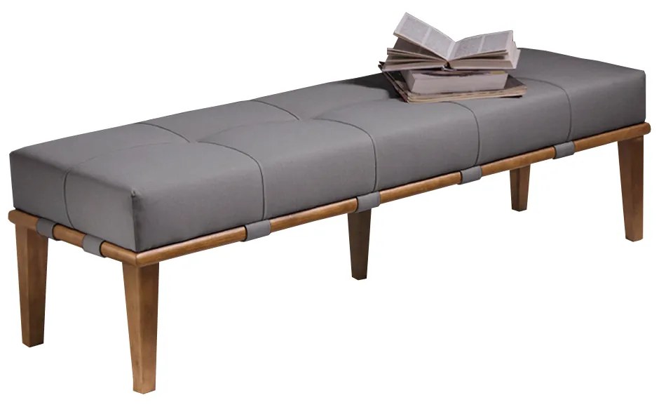 Recamier Decorativo 160cm Martínez Linho Pés Madeira Cinza/Natural G62 - Gran Belo