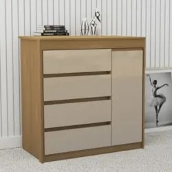 Cômoda Quarto 93cm 4 Gavetas 1 Porta Samira Freijó/Mocca L01 - Mpozena