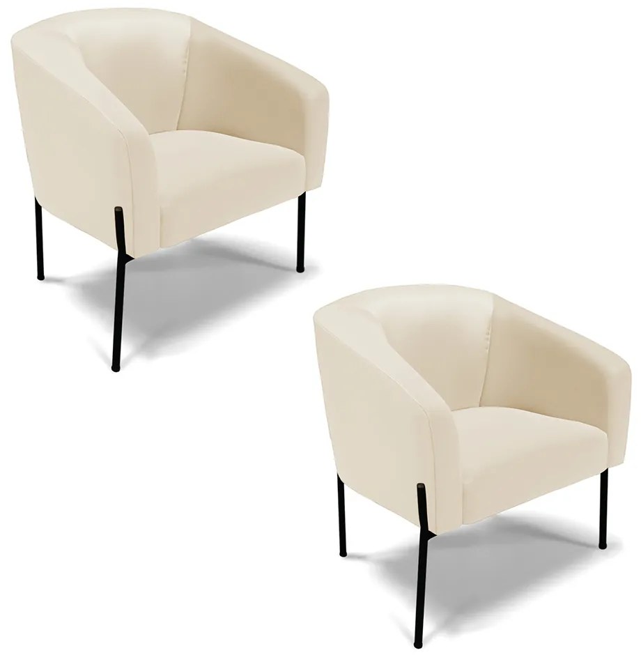 Poltrona Decorativa Pé de Ferro Preto Kit 2 Stella Sintético Bege D03 - D'Rossi
