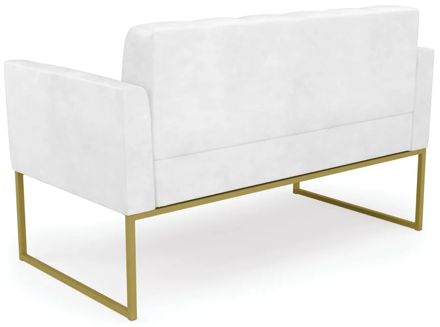 Sofá Namoradeira Elisa Corano Branco Base Metálica Industrial Dourado - D'Rossi