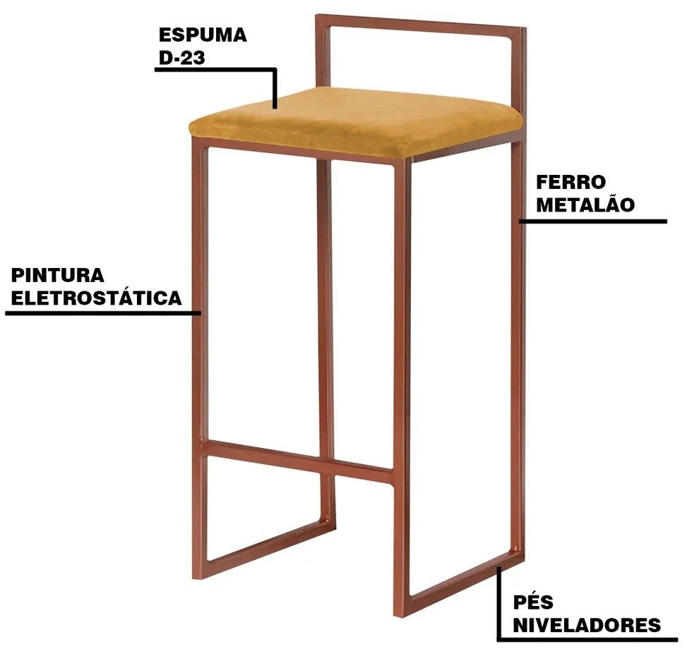 Kit 2 Banqueta Decorativa Selena Base Bronze Suede Mostarda G41 - Gran Belo