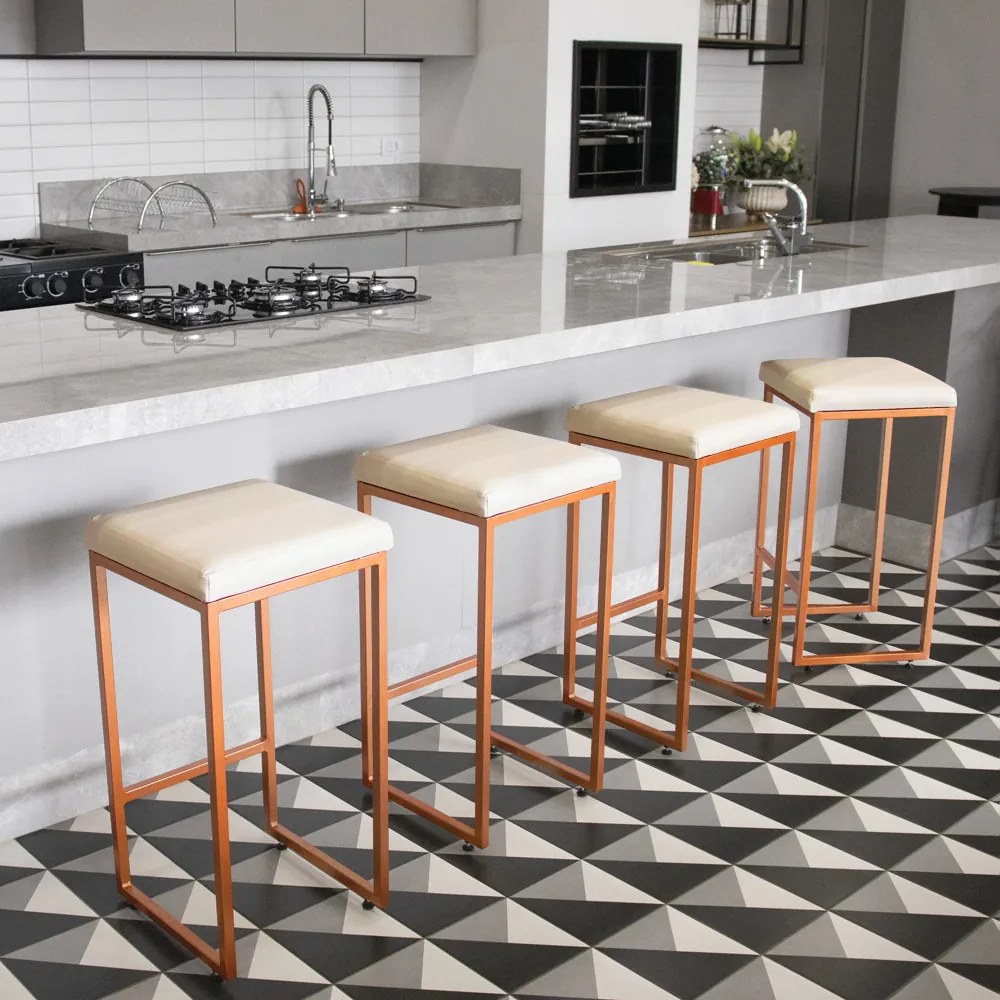Banqueta Alta para Cozinha Industrial Nick Bronze e Sintético D03 - D'Rossi - Bege