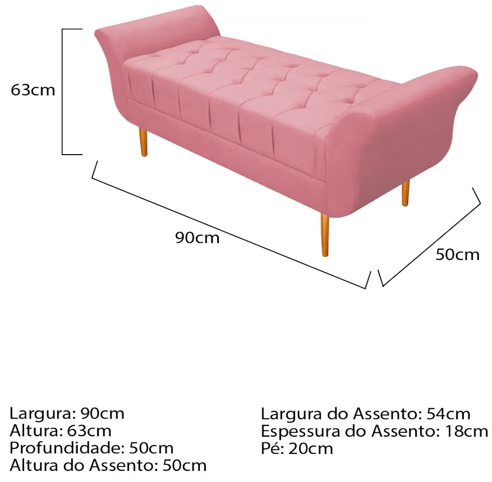Recamier Estofado Ari 90 cm Solteiro Suede Rosa Bebê - ADJ Decor