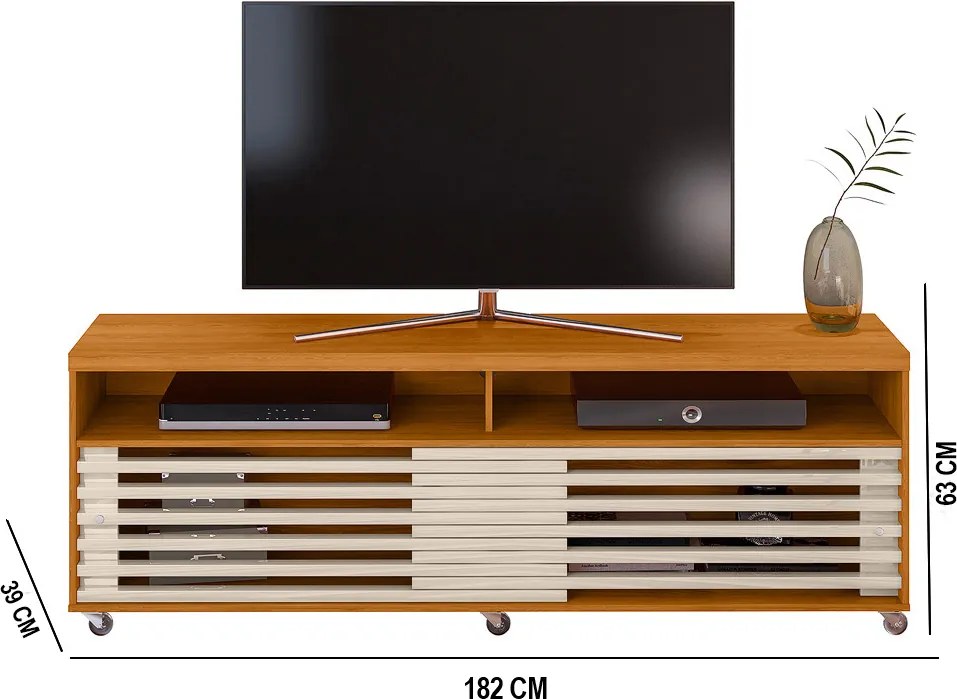 Rack TV 75Pol 182cm Bancada para Sala Nerion Cinamomo/Off White M20 - D'Rossi