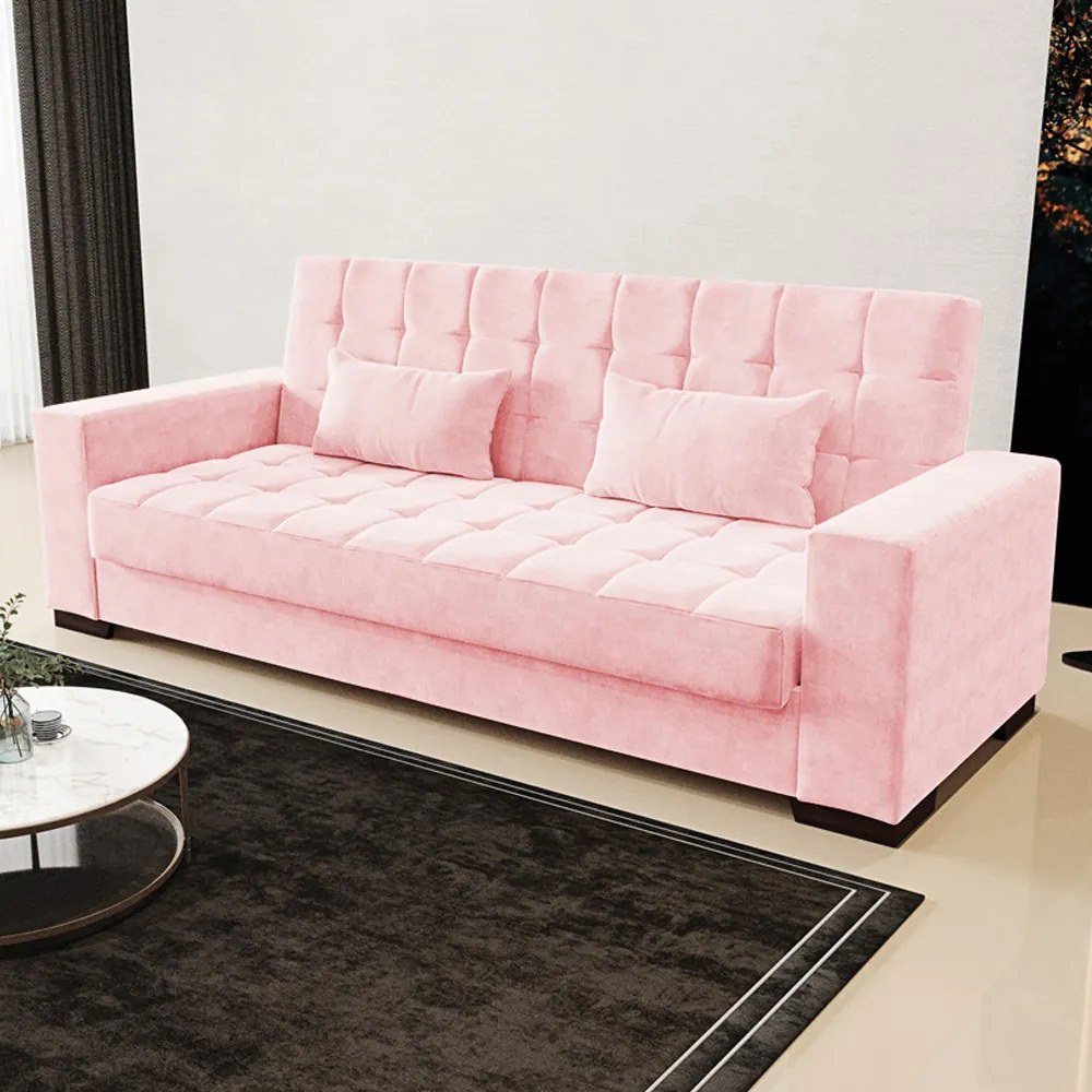 Sofá Cama Decorativo 210cm Beesley Suede Rosa G19 - Gran Belo