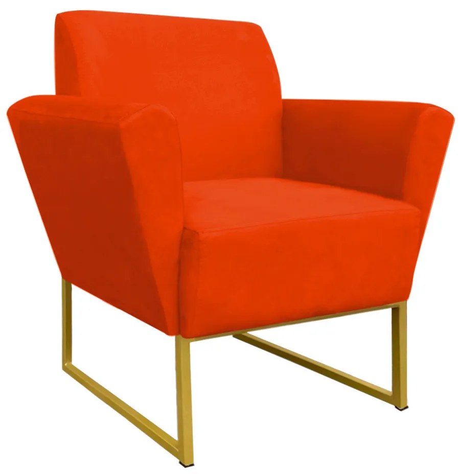 Poltrona Dora Suede Base Metálica Dourado D'Rossi - Laranja