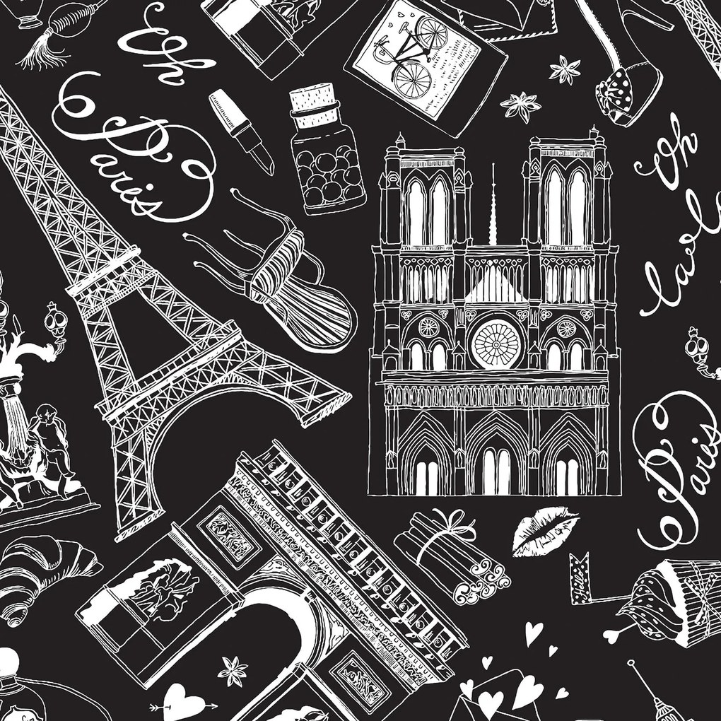 Papel de parede adesivo casual paris preto e branco