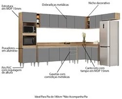 Armário de Cozinha Modulada de Canto 9 Peças CP05 Balcão com Tampo Cas