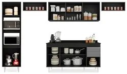 Armário de Cozinha Modulada 5 Peças CP14 Balcão com Tampo Preto/Cinza